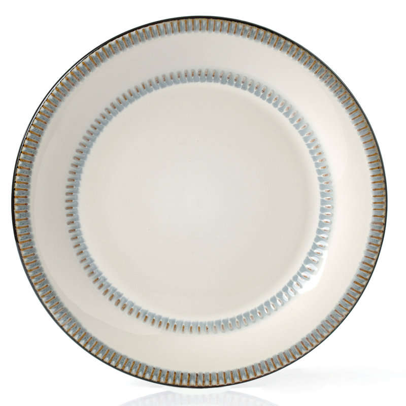White Ceramic Bohemian 16-Piece Dinnerware Set with Trim Embellishment