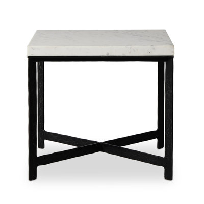 Hammered Iron End Table-White Marble