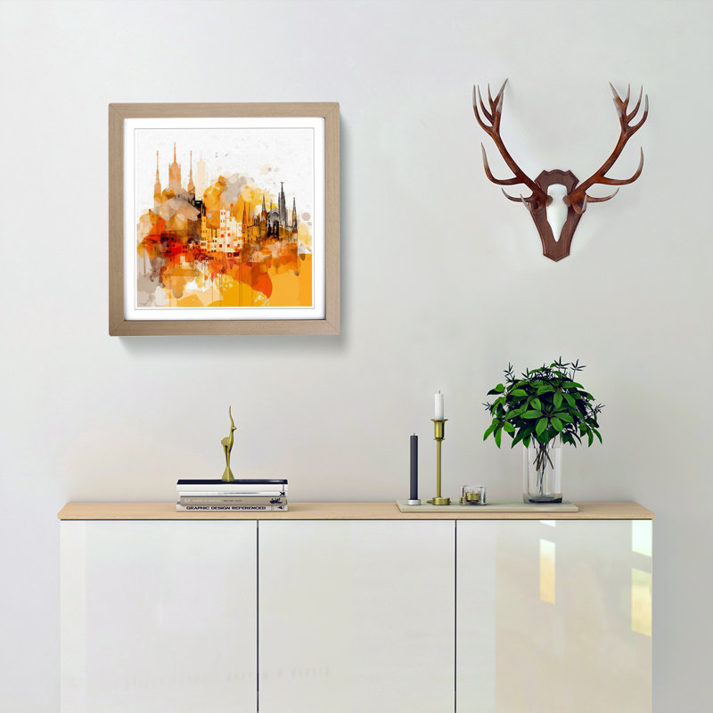 City Of Barcelona Abstract Art No.1 - Single Picture Frame Print on Wood, Oak
