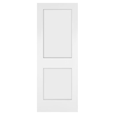 Panneau de porte intérieure en bois apprêté blanc Shaker à deux vantaux, 76,2 cm x 203,2 cm x 3,5 cm (30 po x 80 po x 1-3/8 po). L'emballage contient un panneau de porte.