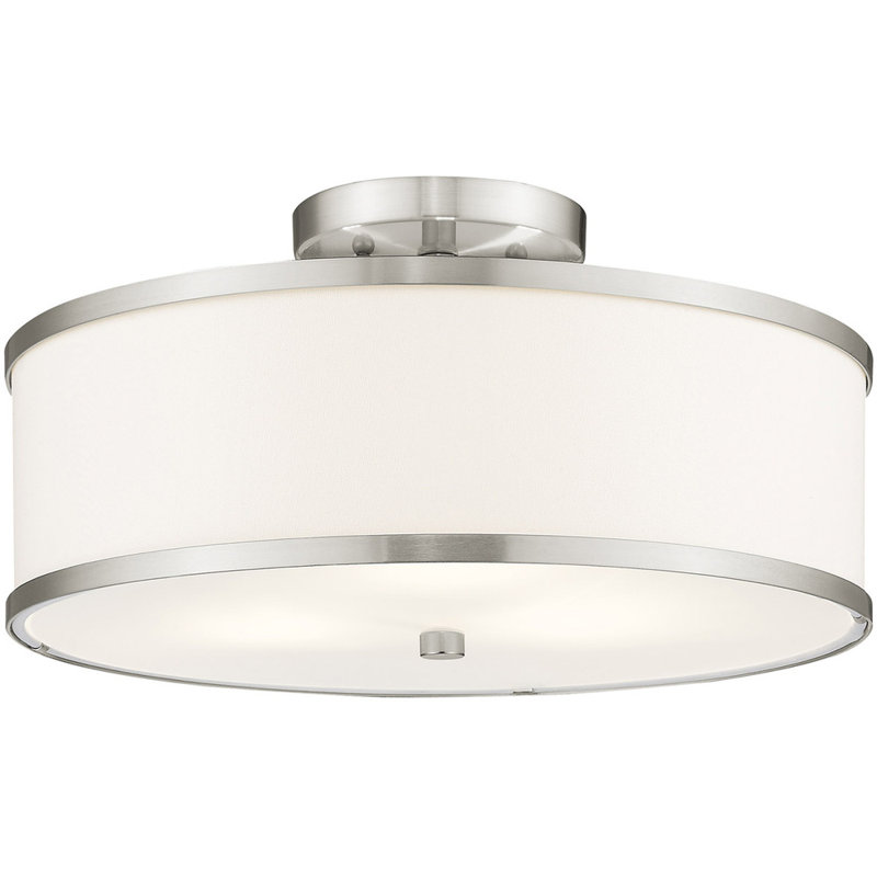 Plafonnier semi-encastré en tissu Ener, Nickel brossé, H 8 po x l 15 po x P 15 po