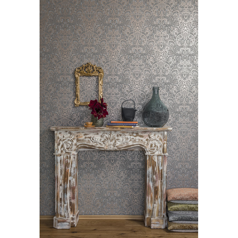 Adonea Ares 3D Embossed Metallic 33' L x 21" W Wallpaper Roll, Gray Copper