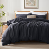 TOSMO 100% Linen Duvet Cover Set with Button Closure,Soft Breathable Durable Farmhouse Bedding