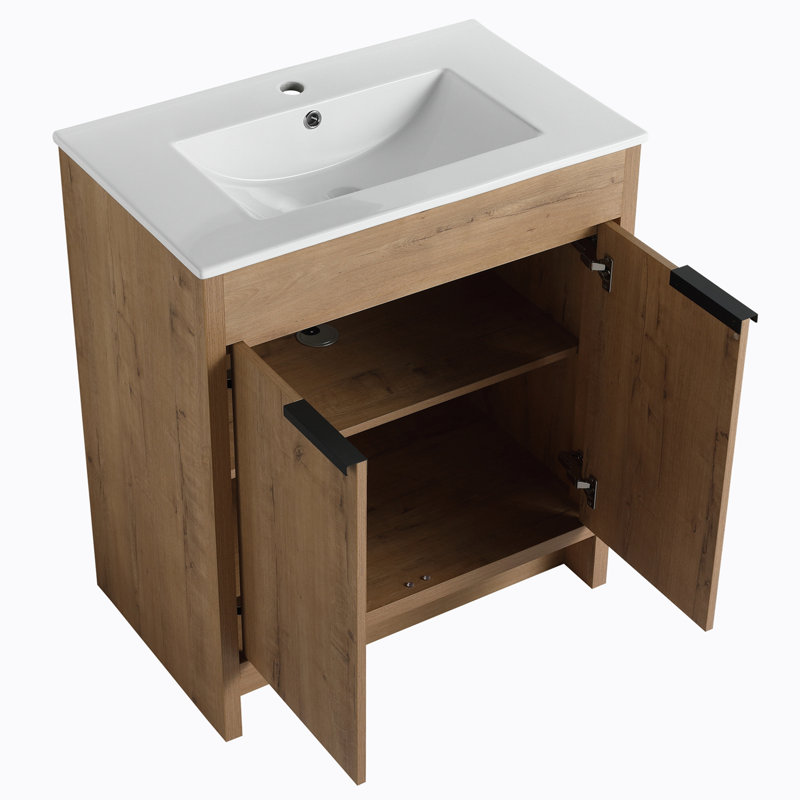 Meuble-lavabo sur pied simple avec plateau en céramique 30 po Lynnmarie