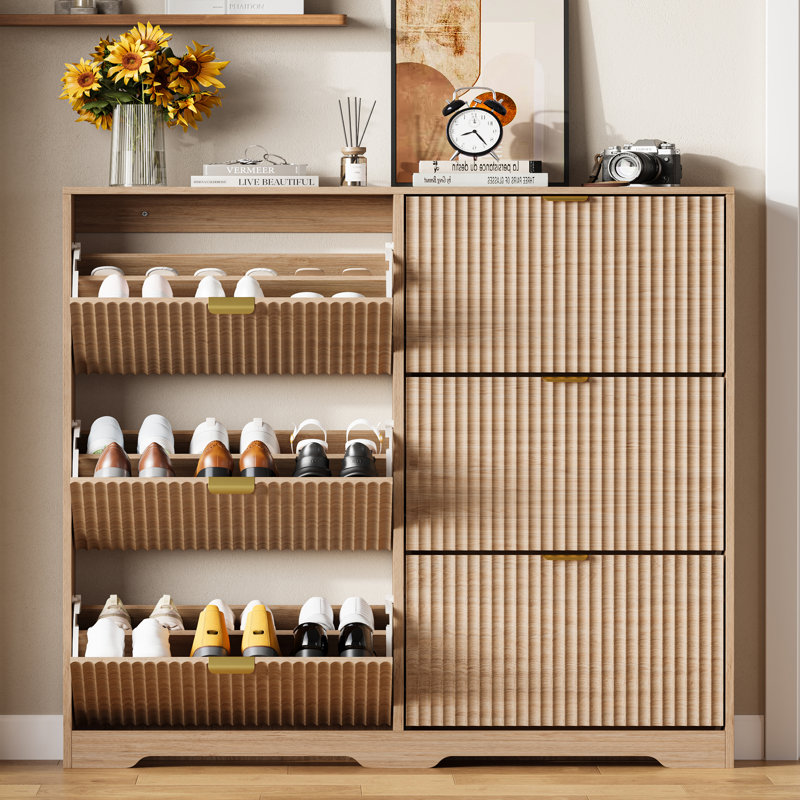 Shoe Cabinet with 6 Flip Drawers, 46.7" Wide Fluted Entryway Shoe Storage, Freestanding Composite Wood Cabinet with Adjustable Shelves
