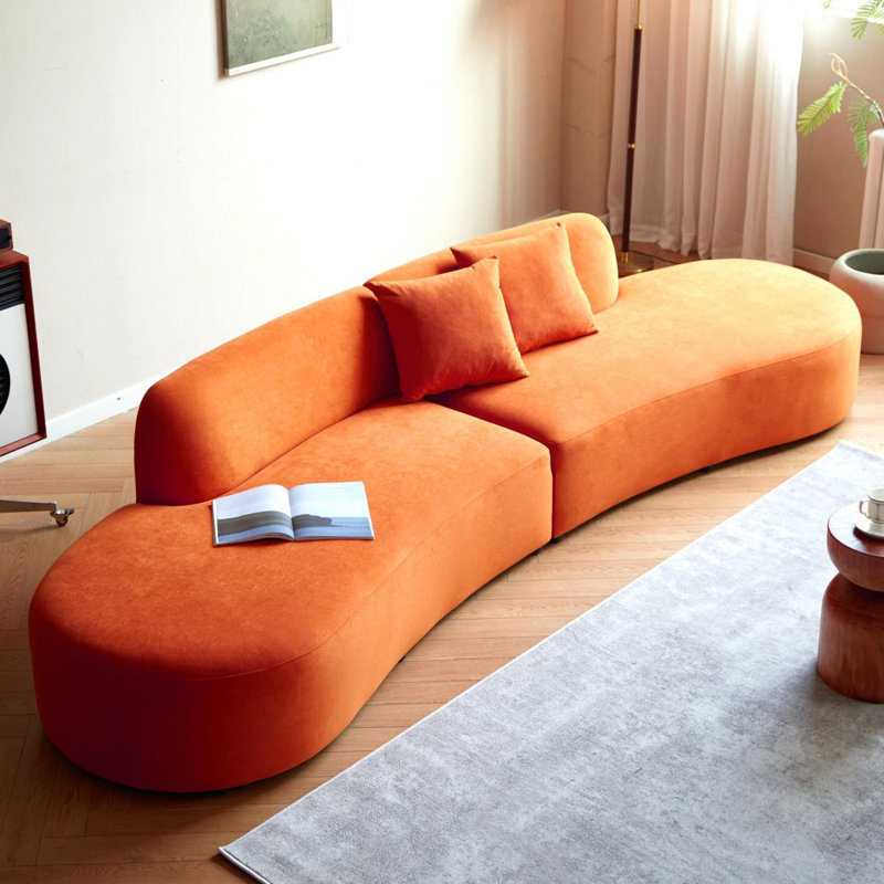 Canapé courbé de 132 po avec coussins décoratifs, Orange