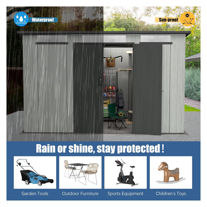 Remise de rangement extérieure en résine 6 x 11 pi avec lanterneau et portes doubles verrouillables - Remise en plastique durable pour la cour, le patio et la pelouse