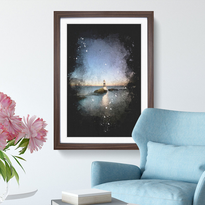 Penmon Lighthouse in Anglesey Wales - Picture Frame Graphic Art Print, Walnut Framed, 45cm H x 33cm W x 2cm D