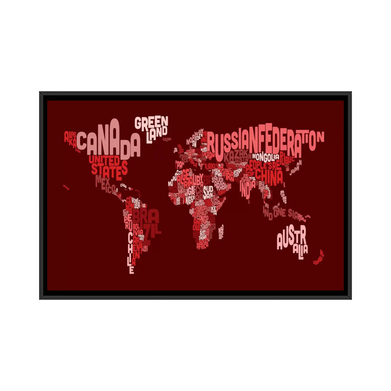 «Typ tape Text World Map III (Red» par Michael Tompsett, impression sur toile tendue, H 18 po x l 26 po x P 1,5 po