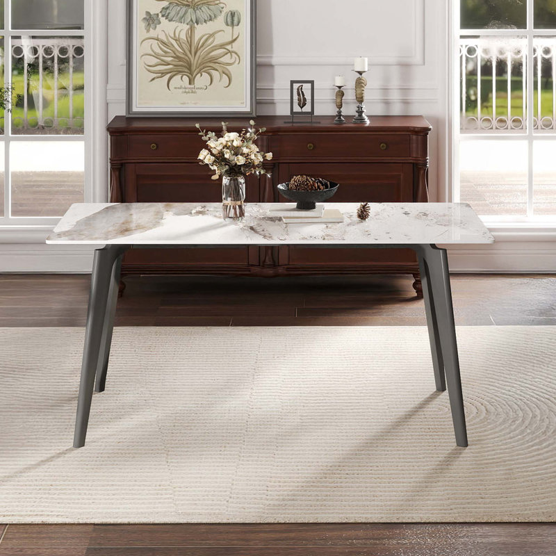 Table de salle à manger 62,99 po, Gris foncé, Blanc Pandora