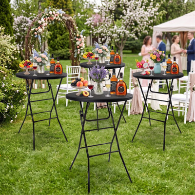 Ensemble de 4 tables de bar rondes de 81 cm (32 po) de hauteur, tables de bar pliantes de 110 cm (43,3 po) avec pattes détachables, noires