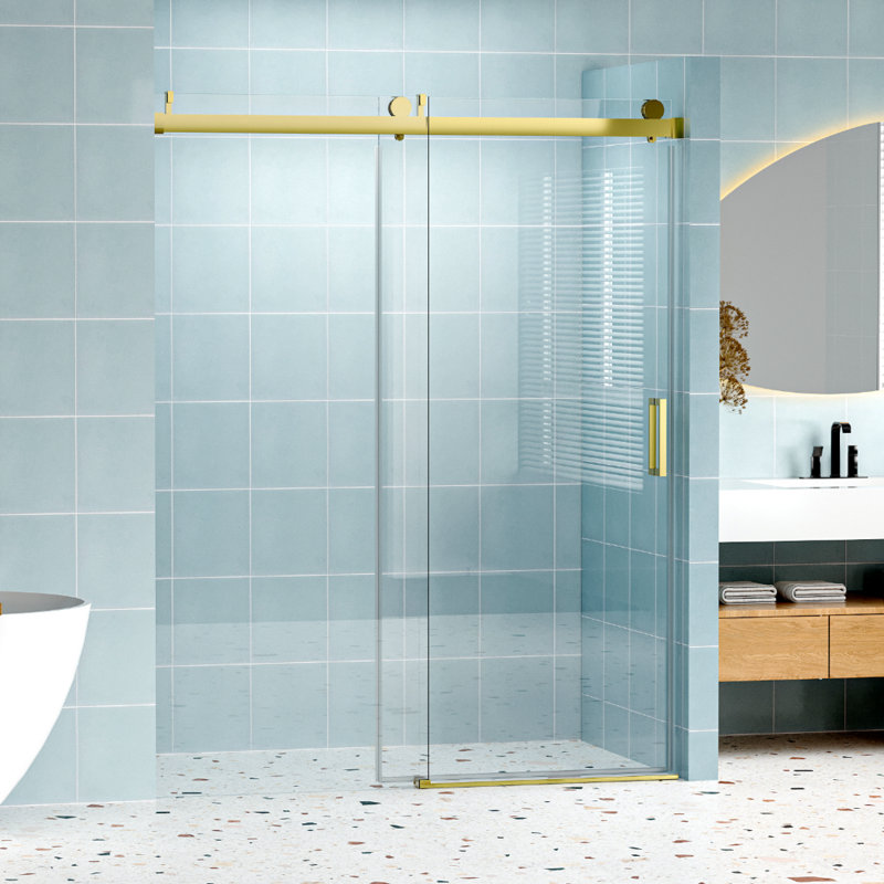Porte de douche minimaliste en verre trempé à fermeture douce pour salle de bain moderne