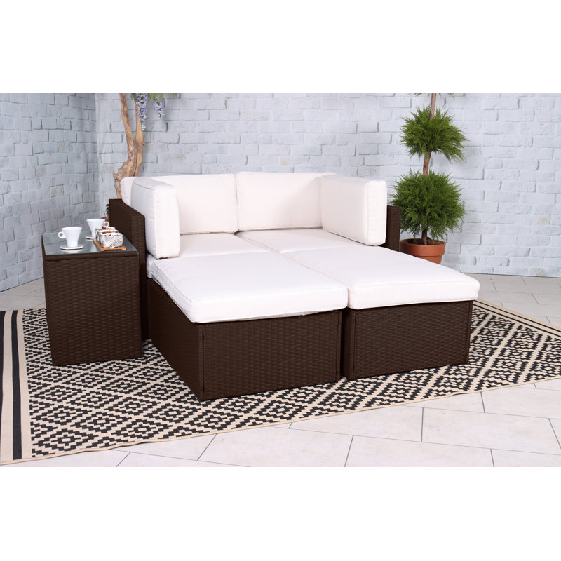 Outdoor 4 - Person Seating Group with Cushions, Cream, Brown