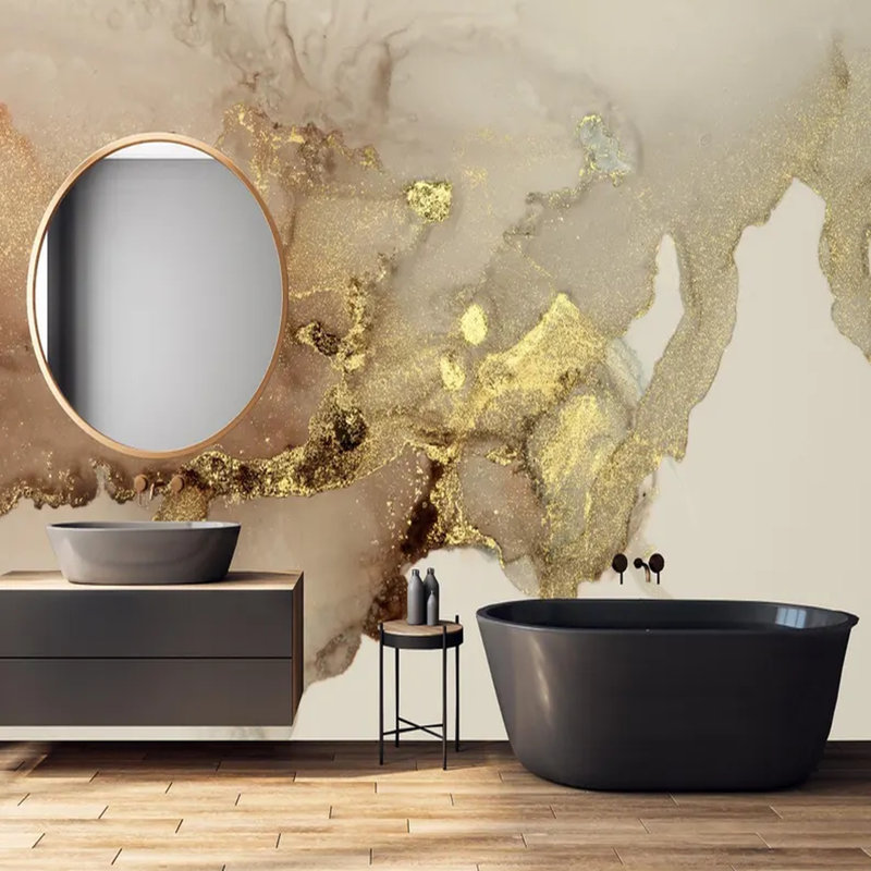 Murale en marbre beige et or abstrait, L 236 po x l 117,96 po
