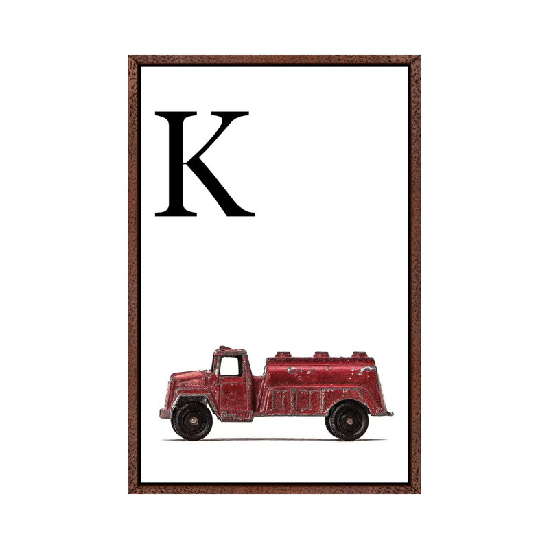 K Water Truck White Letter 1 Piece Wall Art on Canvas, 66.04 cm H x 45.72 cm W, Classic Brown Wood Framed