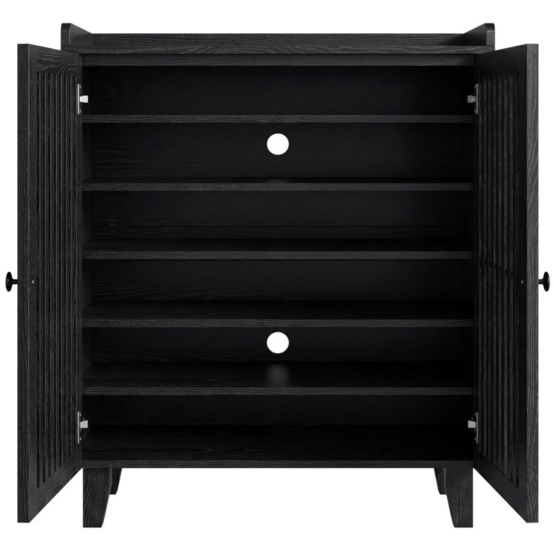6-Tier Shoe Cabinet With Slatted Doors And Adjustable Shelves, Black, Black