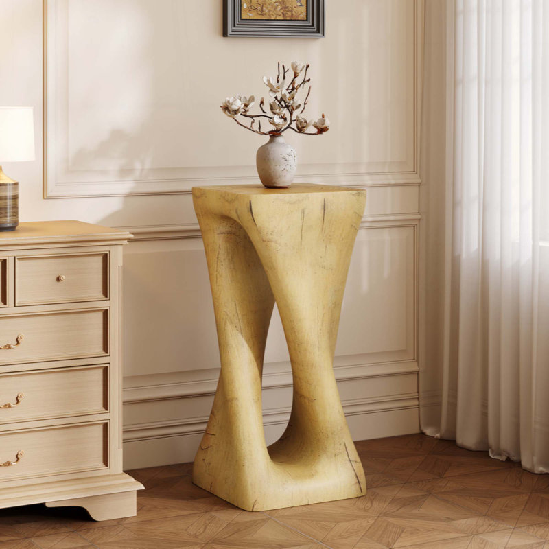 Table d'appoint d'extérieur, table de bout en forme de torsion, table d'appoint décorative, table de tabouret de jardin pour terrasse de balcon, côté piscine, béton léger, texture semblable au bois