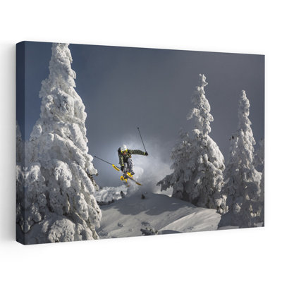 Skier Mid-Air Jump Abstract Contemporary Landscape Mountain Wall Art Print