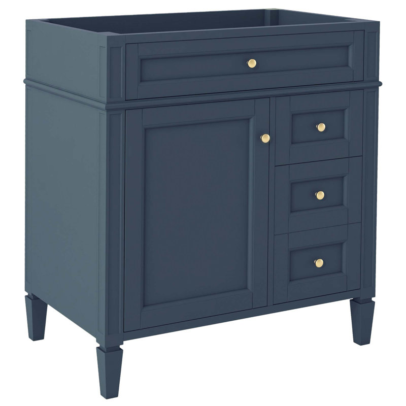(Base seulement) Base de meuble-lavabo moderne avec 2 tiroirs et un tiroir basculant, Bleu