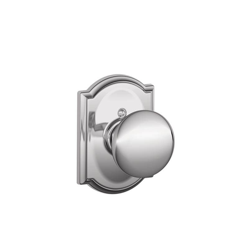 Plymouth Knob with Camelot Trim Non-Turning Lock, Bright Chrome