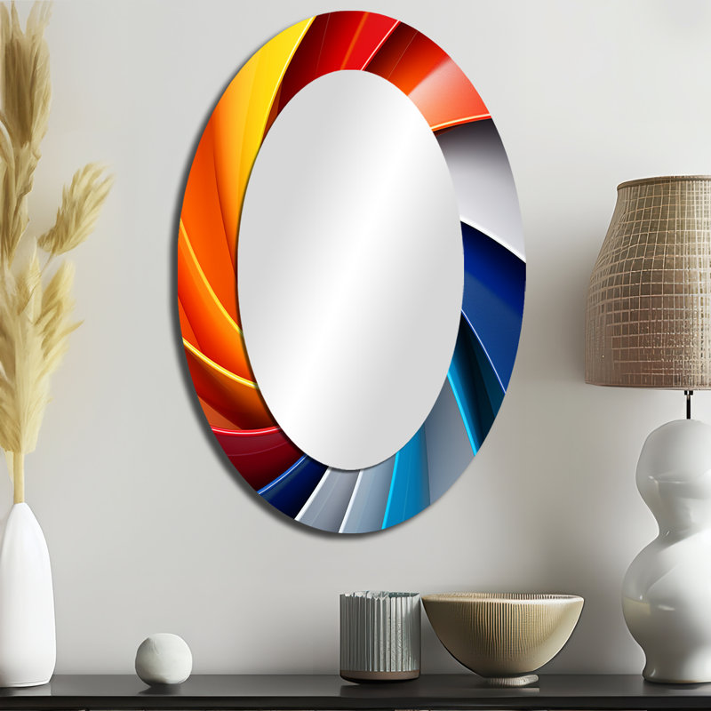 Multicolore Orbiting Overture Spiral - Grand miroir mural ovale sur métal, 36 po x 24 po