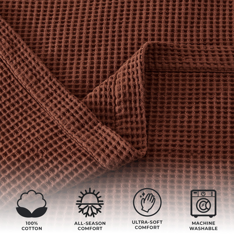 Full/Queen Cacao Brown Cotton Waffle Weave Blanket