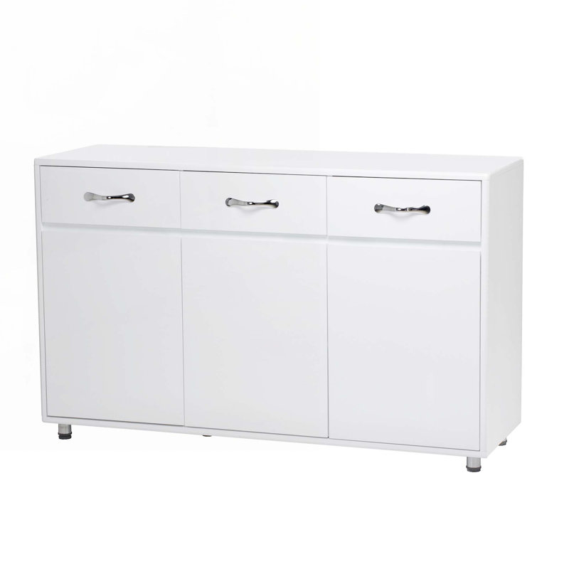 Console en bois avec 2 armoires, 3 tiroirs, Blanc