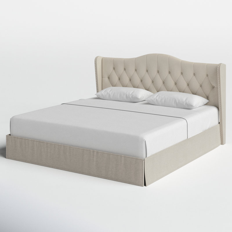 Knott Upholstered Wingback Storage Bed, Warm Gray, King