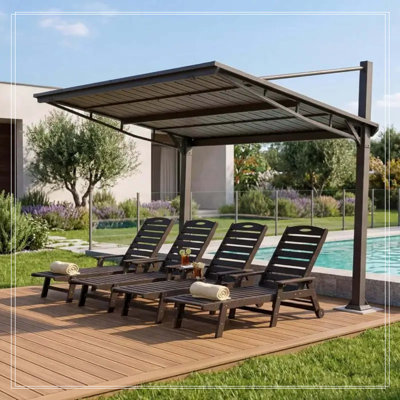 Pavillon de jardin extérieur 10 pi x 12 pi, pavillon en métal à toit rigide, abris autoportants avec toit en acier galvanisé, pavillon de patio robuste pour la cour et la terrasse, brun
