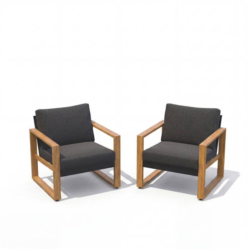 Fauteuil de patio en aluminium avec coussins Arunas, ensemble de 2, Noir