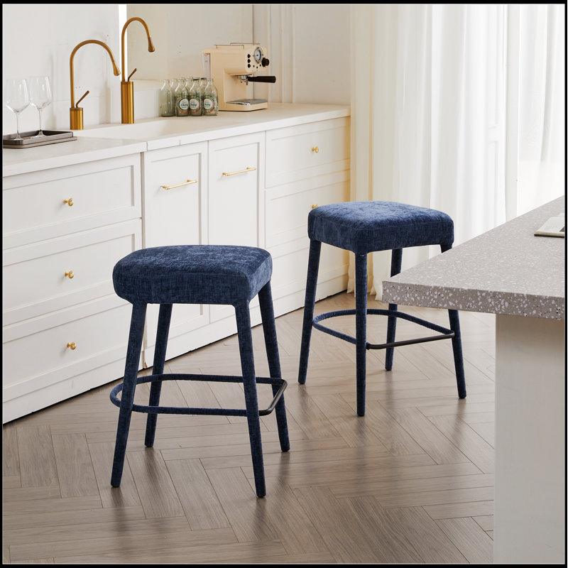 Tabouret de bar rembourré sans dossier en tissu - siège rembourré confortable avec pieds et repose-pieds robustes, siège peu encombrant pour îlot de cuisine, comptoir de salle à manger et pub, 2 ensembles
