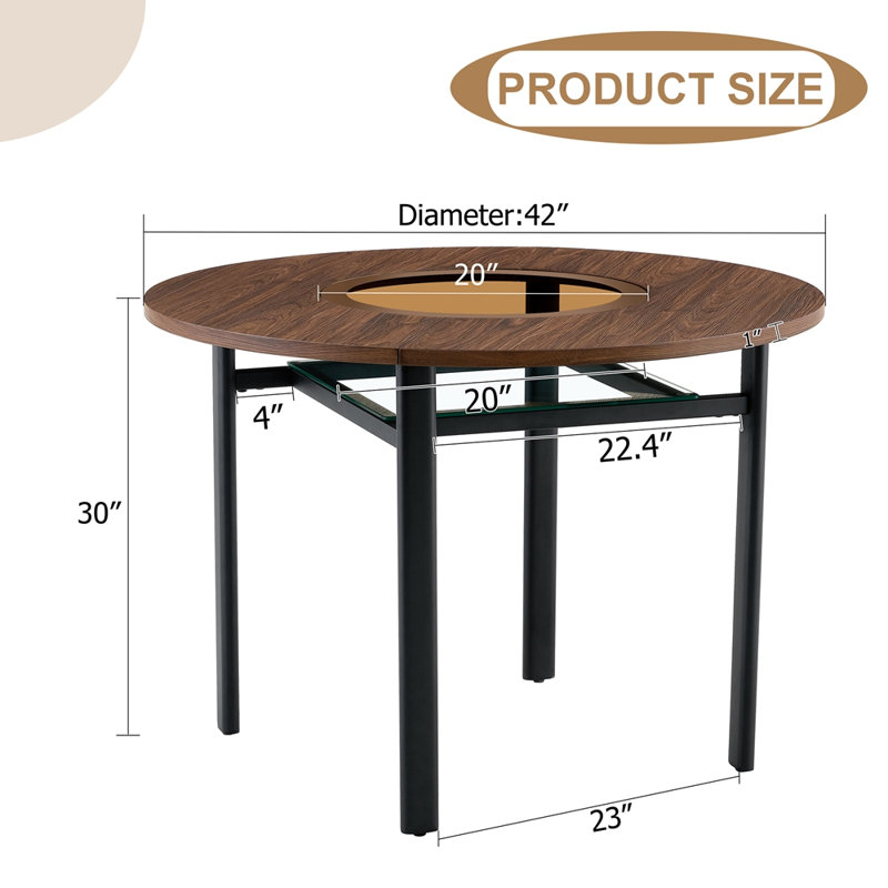 Table de salle à manger 42 pouces moderne et minimaliste pour 4 à 6 personnes, Walnut