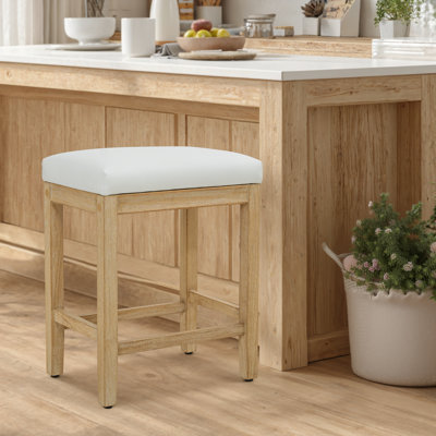 24" Yerly Extra-Wide Vintage Wood Bar Stool With Hand-Brushed Finish by Winston Porter