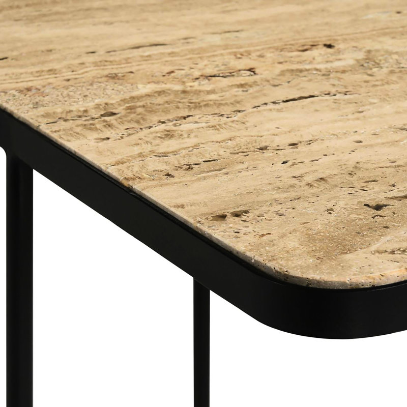 Table d'appoint moderne carrée en pierre avec base noir mat pour un espace stylisé et une surface de 24 pouces