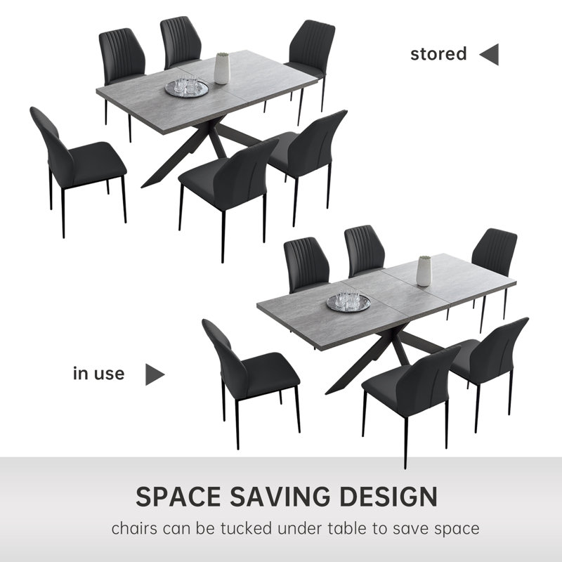 Triton Modern Kitchen Dining Table, Rectangular Extendable Table, 30”H x 63”L x 35.4”W, Gray