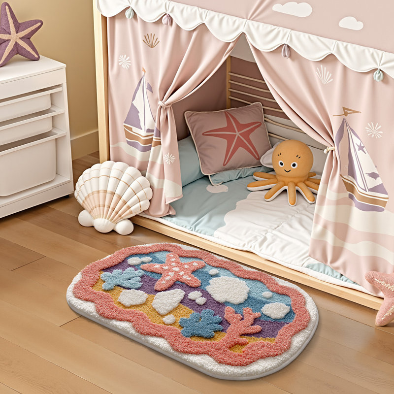 Tapis de bain doux, absorbant, antidérapant et lavable à la machine, motif océan, 32" L x 20" W