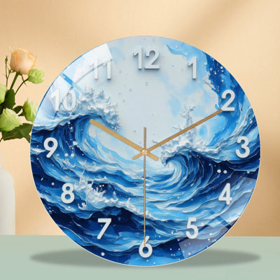 Creative Wave Wall Clock Artwork for Home Decor Art - 12'' Modern Glass Wall Clock