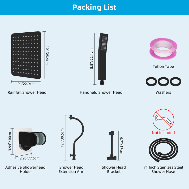 Large Matte Black Stainless Steel Dual Shower Head Combo