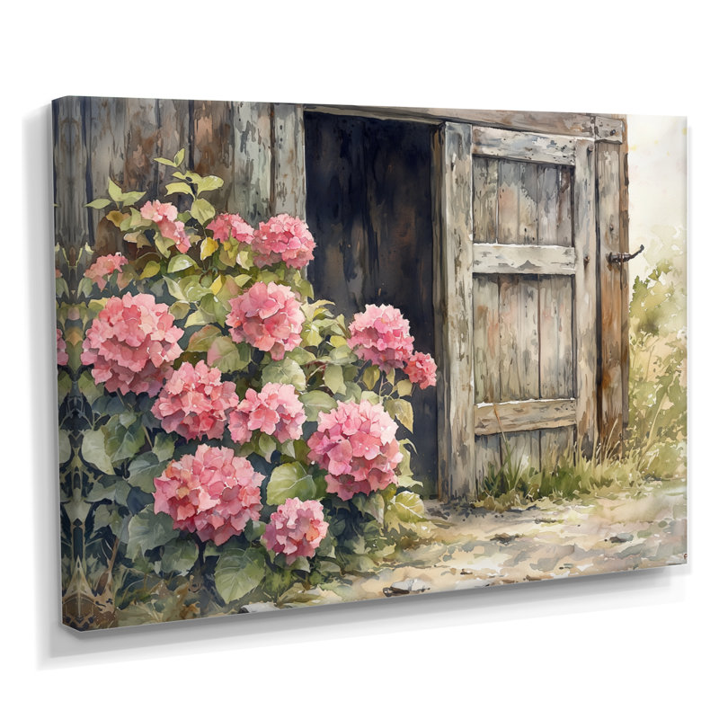«Donnal Hydrangeas By The Farmhouse Gate I - Hydrangea», art mural, H 30 po x l 40 po, Toile tendue, Ne s’applique pas