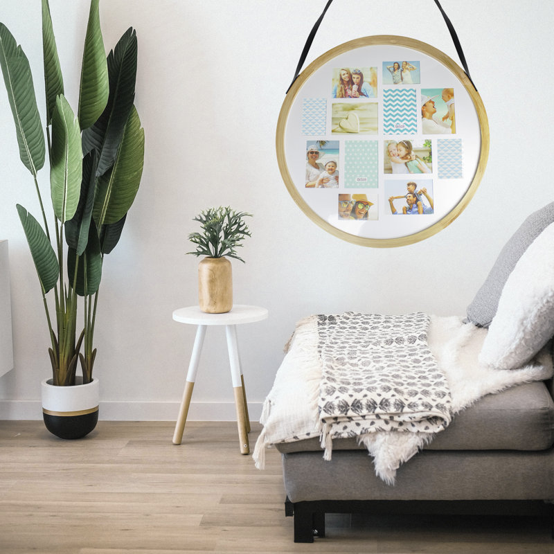 Décoration murale 28 po à finition ronde en bois avec 12 fentes pour photos