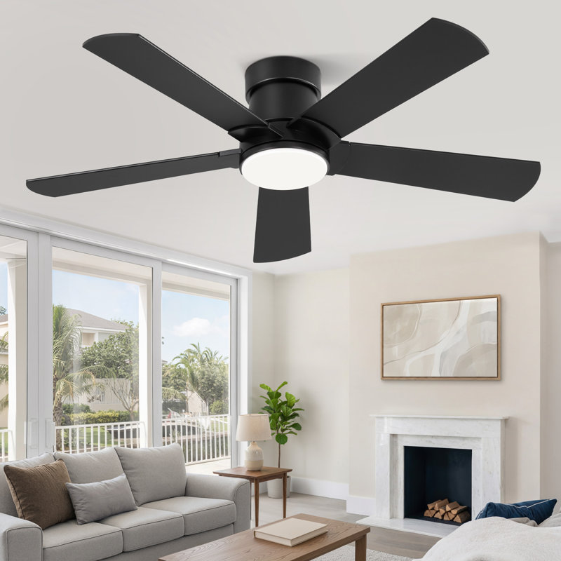 Cissline 42" Modern Black Flush Mount Ceiling Fan with LED Light and Remote Control for Bedroom, Living Room, and Kitchen