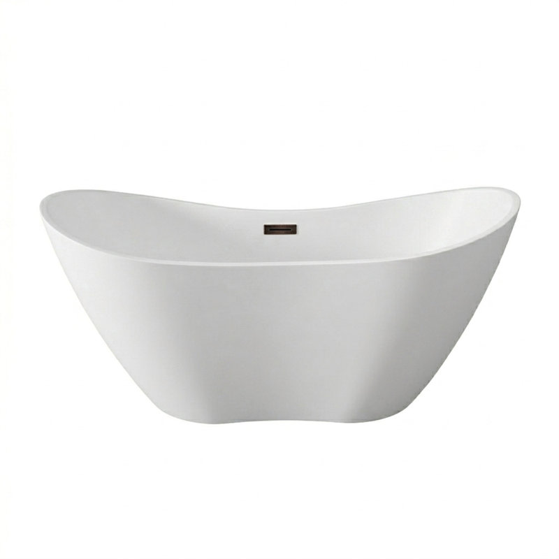 Vanity Art 59" Freestanding Acrylic Soaking Bathtub with Center Drain - White, White/Oil Rubbed Bronze