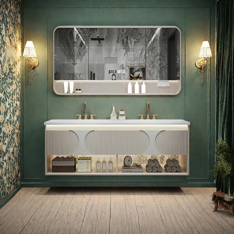 Armoire de salle de bain moderne moderne de style crème, H 19,68 po x l 55,11 po x P 19,68 po