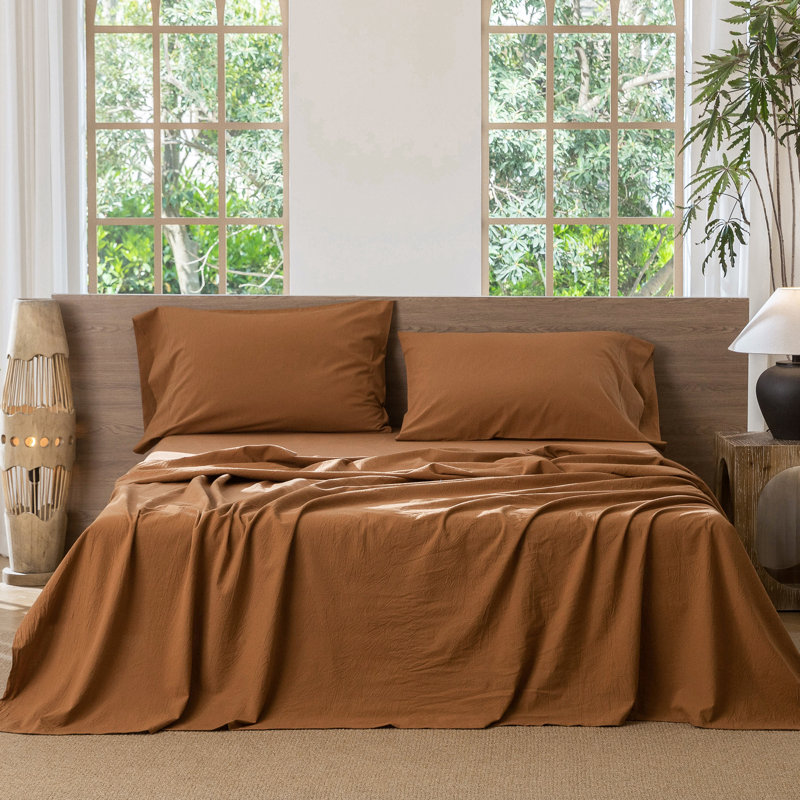 Ensemble de draps MooMee, Ensemble de draps pour grand lit avec 2 taies d'or, Orange foncé