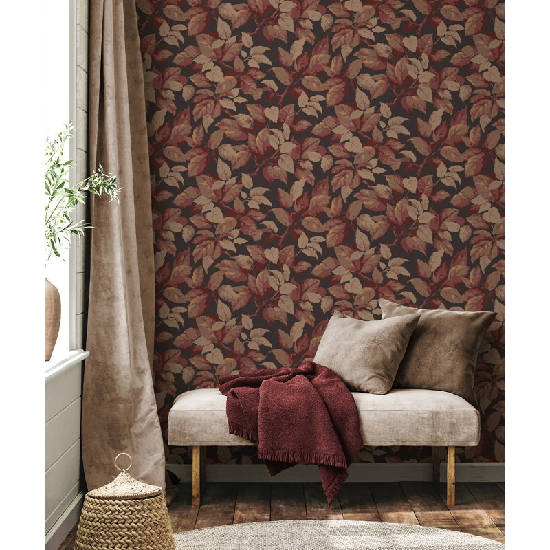 Revel Traditional Leaf 20.5 In Width 33 Ft Length = 56 Sqft Wallpaper, Burgundy
