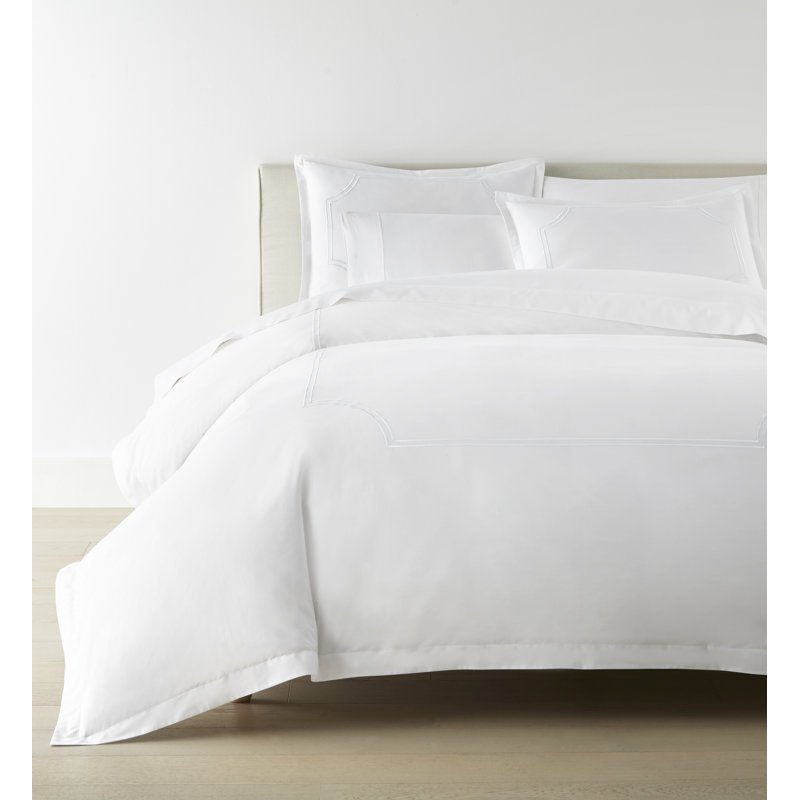 CLASSIC EMBROIDERED QN DUVET SET DECO WHT, Queen Duvet Cover, White