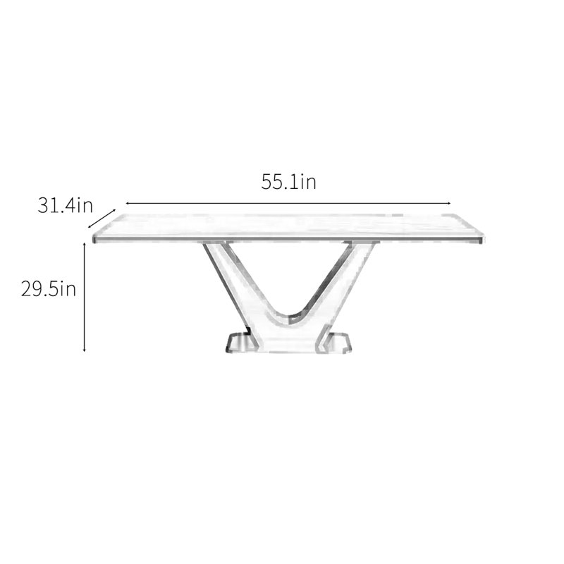 Table de salle à manger en pierre avec pieds en acier inoxydable, H 29,5 po x L 55,1 po x l 31,4 po