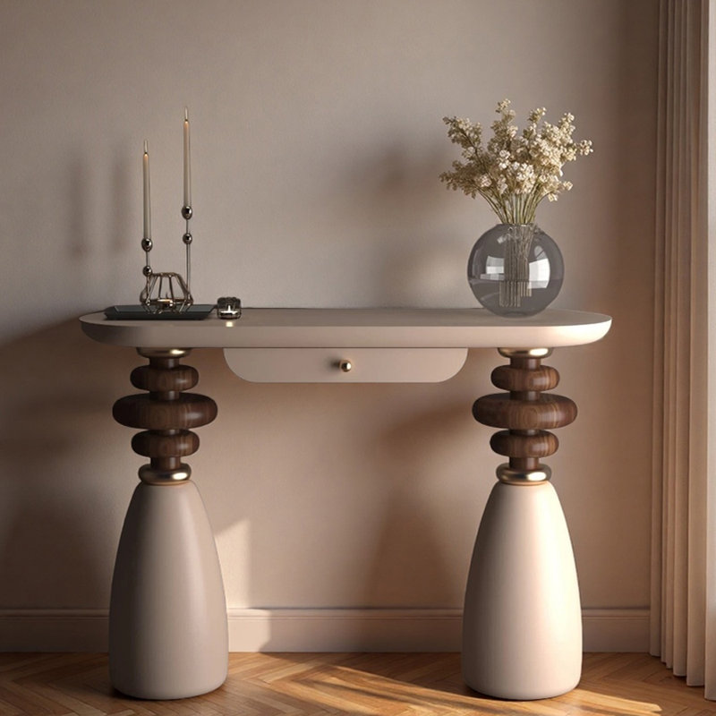 French Vintage Solid Wood Entryway Table, White, 33.5" H x 47.2" W x 11.8" D