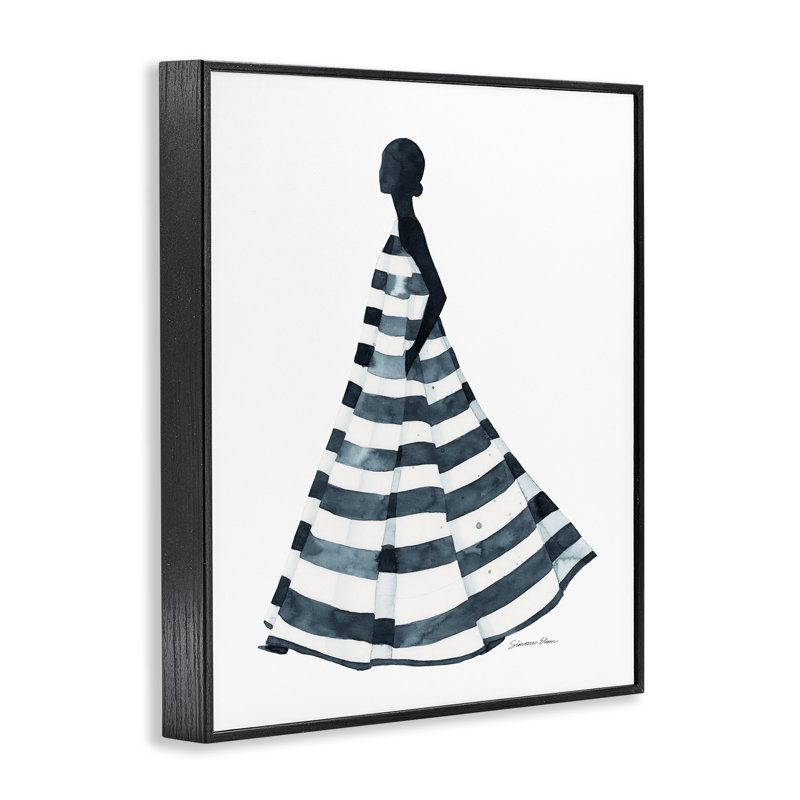 «Girl In Blue Striped Dress», estampe numérique, conception de Simone Elum, H 14 po x l 11 po, Giclée encadrée noir minuit
