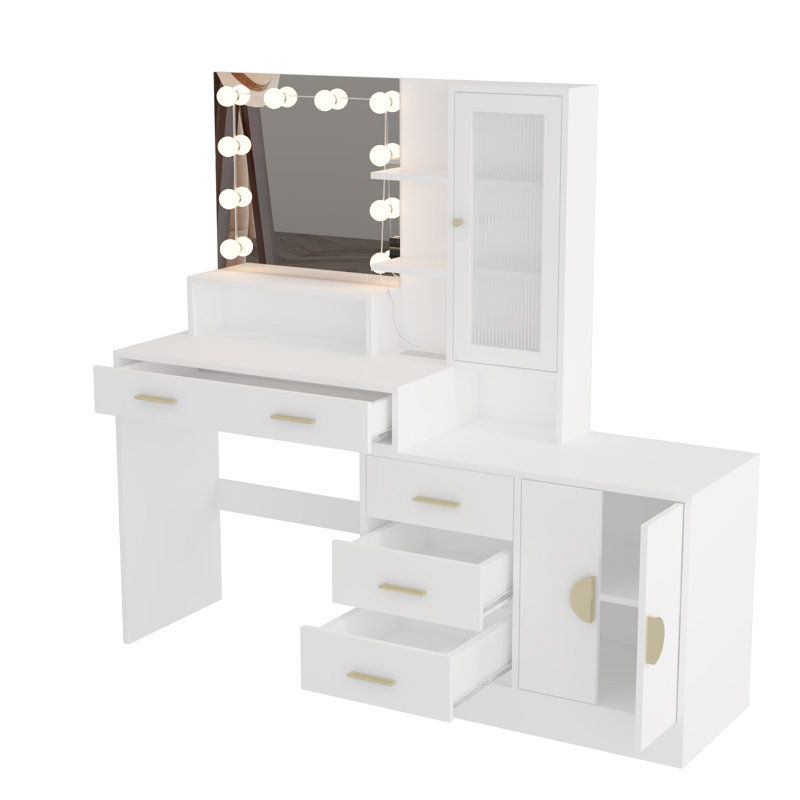 Makeup Vanity with Lights, USB & Power Outlet and Drawer Cabinet, White